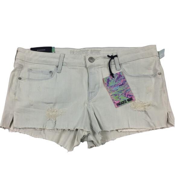 NWT Aritzia Paradise Mine Distressed Denim Low Rise Stretch Shorts Size 29 - Picture 1 of 8